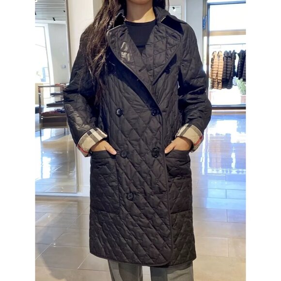 Burberry Women's Tything Diamond Quilted Double Breasted Coat M - Picture 1 of 11